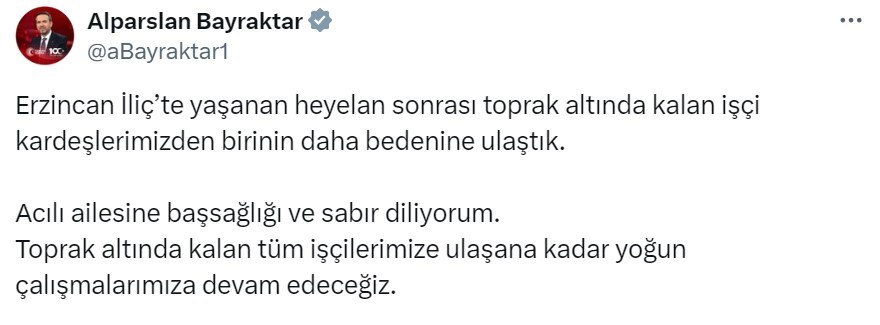 Erzincan İliç’te Heyelan Sonrası Toprak Altında Kalan İşçiden Acı Haber